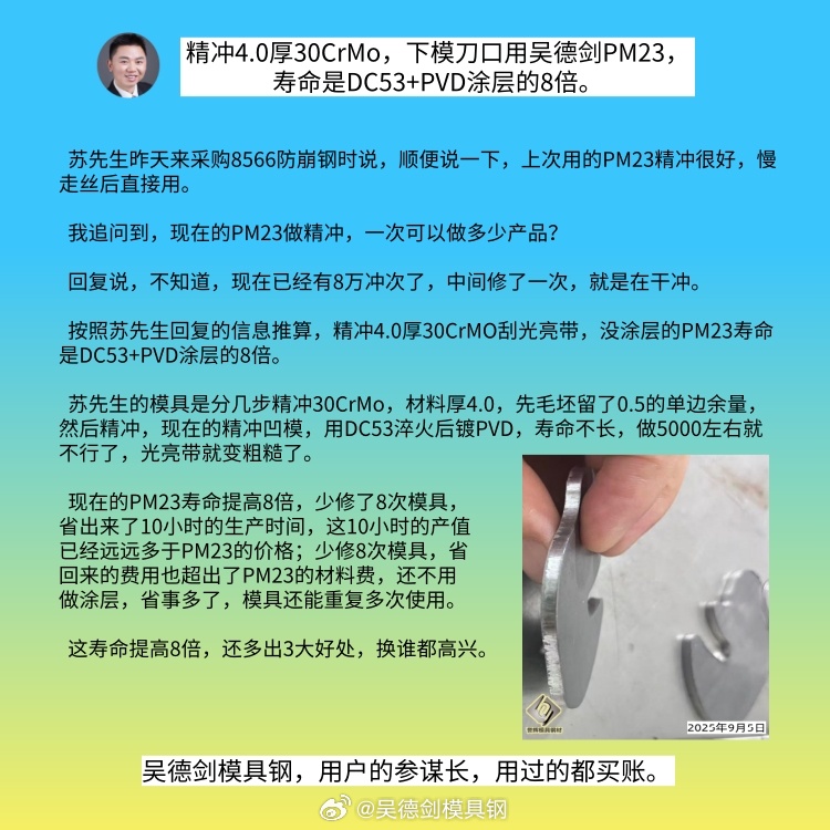 胡先生最后还是选择了誉辉PM23粉末高速钢，因为相信我们的专业