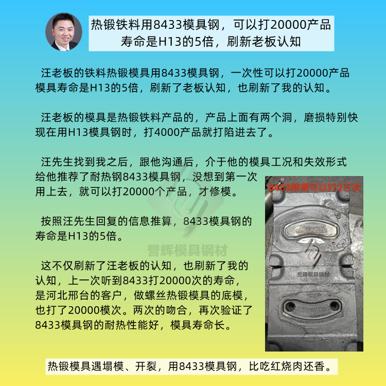 胡先生红冲40Cr，HD模具钢打5000次就塌模，寿命太短。第549篇