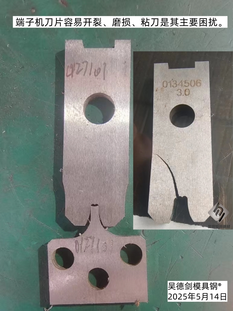 端子机刀片用DC53容易开裂，得用高韧性的LG模具钢。第559篇